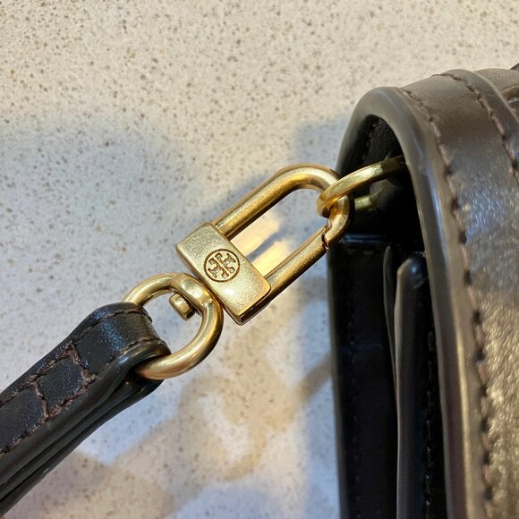 TORY BURCH Britten Woven Flap Wallet Wristlet - Deep Brown - Picture 3 of 15